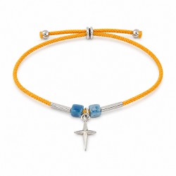 Bracelet with Silver Cross & Blue Ceramic Cubes