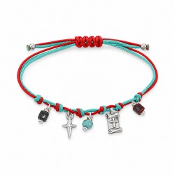 Bracelet avec Croix Argentée sur Cordon Rouge Turquoise