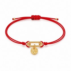 Bracelet avec Breloque Croix Dorée sur Cordon de Satin Rouge
