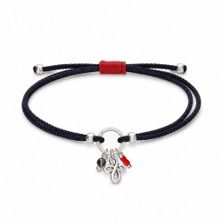 Bracelet with Silver Floral Cross Charm on Black Cord