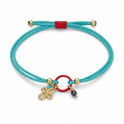 Bracciale con Ciondolo a Forma di Croce Floreale Dorata su Cordoncino Turchese