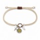 Bracelet with Amulet, Small Cross & Pearl on Beige Cord