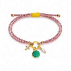 Bracciale con Ciondolo, Piccola Croce e Perla su Cordoncino Rosa