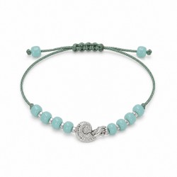 Bracelet avec Coquillage Argenté et Perles sur Cordon Bleu Clair