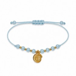 Pulsera Con Concha Dorada Y Cuentas En Cordón Azul Claro