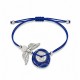 Bracelet with Silver Angel Wings & Disc on Blue Cord