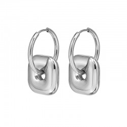 Minimal Silver Drop Earrings with Square 3D Charm