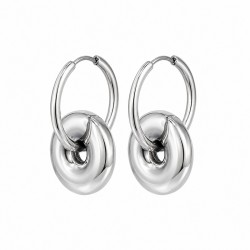 Minimal Silver Drop Earrings with 3D Metal Donut