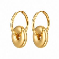 Orecchini Pendenti Minimal in Oro con Ciambella in Metallo 3D