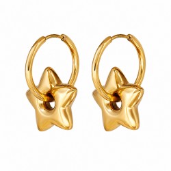 Boucles d'oreilles pendantes minimalistes en or avec étoile 3D