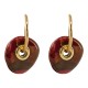 Gold Hoop Earrings with Red Ceramic Disc