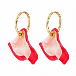 Pendientes con capas de hojas dobles en rojo y beige
