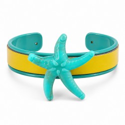 Pulsera Tipo Brazalete con Estrella de Mar Veraman en Cordón de Cuero Plano
