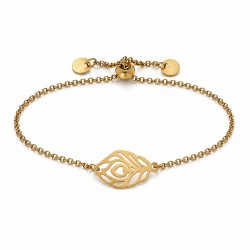 Bracciale in Oro con Foglia, Cuore e Chiusura Regolabile