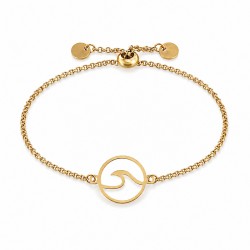Pulsera De Oro Con Ola Y Cierre Ajustable