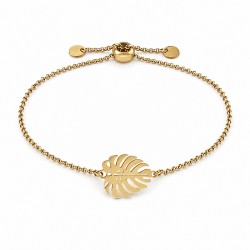 Gold Bracelet with Leaf and Adjustable Clasp
