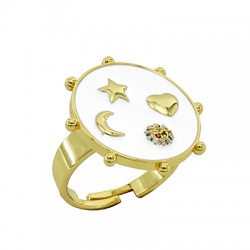 Enameled Brass Finger Ring Round & Zircon 21mm/24mm