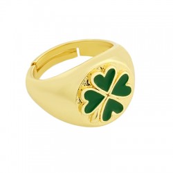 Enameled Brass Finger Ring Four Leaf Clover 23x16mm