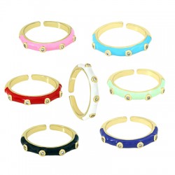 Zircon Brass Finger Ring Round & Enamel 22mm