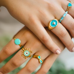Zircon Brass Finger Ring Round & Enamel 22mm