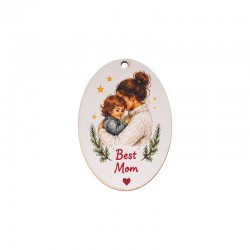 Ξύλινο Μοτίφ Ταυτότητα "Best Mom" 55x39mm/3mm Ø2.5mm