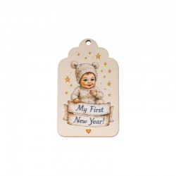 Ξύλινο Μοτίφ Ταυτότητα "My First New Year"60x38mm/3mm Ø2.5mm