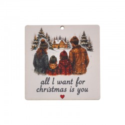 Ξύλινο Μοτίφ "All i want for christmas is" 70mm/3mm Ø2.8mm