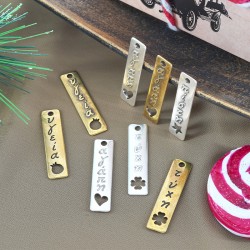 Pendentif Rectangulaire en Zamak τύχη avec Trèfle à Quatre Feuilles 12X45 mm