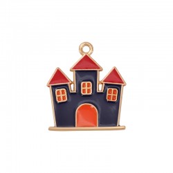 Enameled Zamak Pendant Haunted House 22x24.5mm