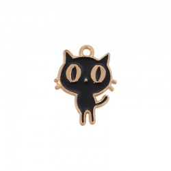 Enameled Zamak Charm Cat 14.5x19mm