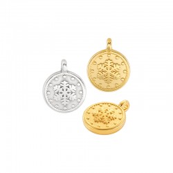 Zamak Pendant Round Snowflake 12mm/3mm Ø1.5mm