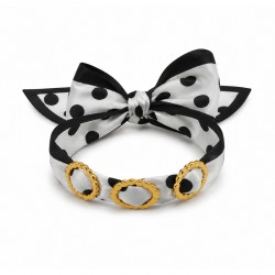 Bracelet with Black Polka Dot Scarf, Gold Rings & Bow