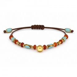 Bracelet with Turquoise, Terracotta Beads & Brown Cord