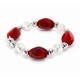 Bracelet with White Pearls, Silver Accents & Red Oval Beads