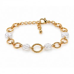 Bracelet with Flat Round Pearls & Gold Textured Rings