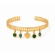 Gold Cuff with Hanging Emerald-Green Stones & Heart Pendant