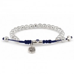 Bracelet with Silver Byzantine Cross Charm on Blue Cord