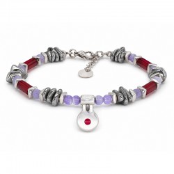 Mixed-Bead Bracelet with Red Enamel Pendant