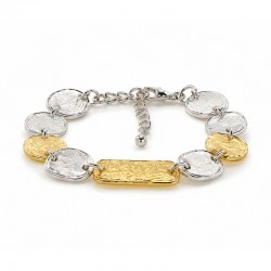 Link Bracelet with Hammered Silver Discs & Central Gold Bar