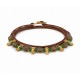 Multi-Cord Bracelet with Green Glass & Matte Brown Beads