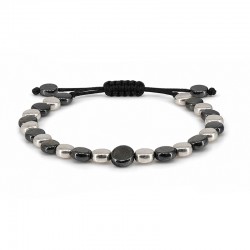 Bracelet with Flat Round Hematite Beads on a Black Cord