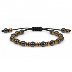 Hematite Bracelet with Round Beads & Gold Disc Spacers