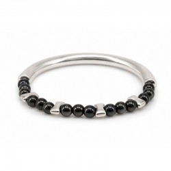 Bracelet with Silver Half-Bangle & Round Hematite Beads