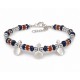 Bracelet with Blue & Orange Beads and Geometric Sliders