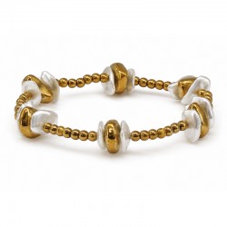 Bracelet with Pearls & Gold Hematite Beads on Stretch Cord