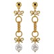 Gold-Tone Drop Earrings with Bows, Chain Links & Pearls