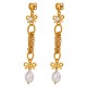 Gold-Tone Drop Earrings with Bows, Chain Links & Pearls