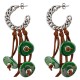 Silver Hoop Earring with Green Ceramic Discs & Brown Tassels
