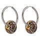 Silver Hoop Earrings with Mosaic-Pattern Ceramic Bead
