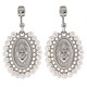 Silver Hoop Earrings with Sacred Heart Medallion & Pearls